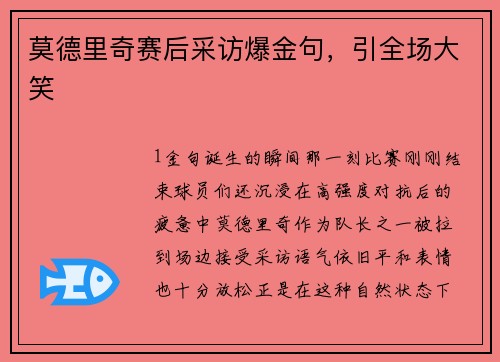 莫德里奇赛后采访爆金句，引全场大笑