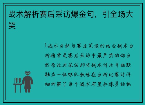 战术解析赛后采访爆金句，引全场大笑
